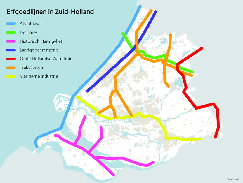 Erfgoedlijnen: kaart Zuid-Holland. 