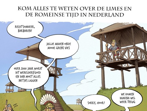 Kom alles te weten over de Limes en de Romeinse Tijd. Afbeelding gemaakt door striptekenaar Tim Artz.